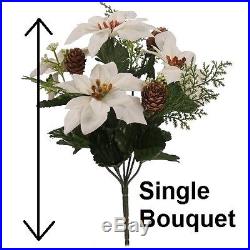 30cm POINSETTIA White Cones Ferns Flower Bouquet Christmas Ivy Fern Festive