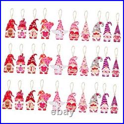 31Pcs Valentines Gnome Wooden Ornaments Hanging Decorations, Wood Gnome Elf