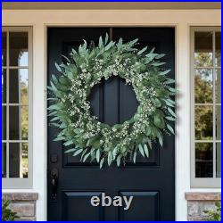32'' Eucalyptus and Babys Breath Flowers Wreath for Front Door Large Artifi