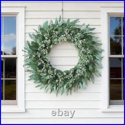 32'' Eucalyptus and Babys Breath Flowers Wreath for Front Door Large Artifi