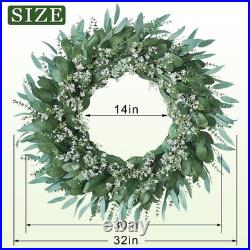 32'' Eucalyptus and Babys Breath Flowers Wreath for Front Door Large Artifi
