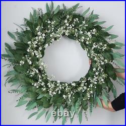 32'' Eucalyptus and Babys Breath Flowers Wreath for Front Door Large Artifi