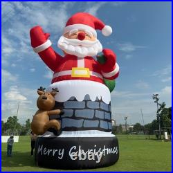 33FT Giant Christmas Inflatable Santa Claus in Chimney with Light Grow Up Xmas