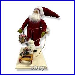 $364 Lynn Haney By One Hundred 80 Degrees Red Santa with Snowman Figurine 20