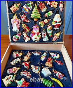 36 Christmas Ornaments Collection Vintage Handblown Handpainted Wood Brass Box