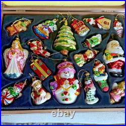 36 Christmas Ornaments Collection Vintage Handblown Handpainted Wood Brass Box