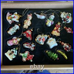 36 Christmas Ornaments Collection Vintage Handblown Handpainted Wood Brass Box