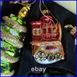 36 Christmas Ornaments Collection Vintage Handblown Handpainted Wood Brass Box