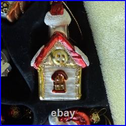 36 Christmas Ornaments Collection Vintage Handblown Handpainted Wood Brass Box