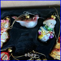 36 Christmas Ornaments Collection Vintage Handblown Handpainted Wood Brass Box