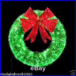 36 Christmas Wreath Twinkling Lighted Red Green Sparkle Tinsel Mesh Decor