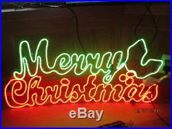 36 LED NEON Prelit MERRY CHRISTMAS Sign CURSIVE Holly Outdoor Yard Lighted NEW