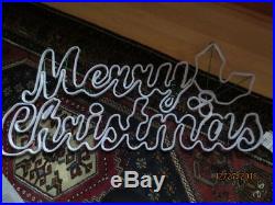 36 LED NEON Prelit MERRY CHRISTMAS Sign CURSIVE Holly Outdoor Yard Lighted NEW