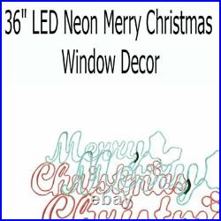 36 LED NEON Prelit MERRY CHRISTMAS Sign Holly Outdoor Yard Lighted Window Decor