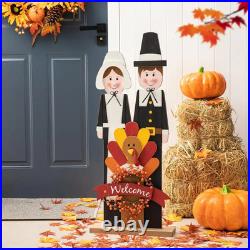 36 Thanksgiving Wooden Pilgrim Couple Home Decor Festive Fall Accent