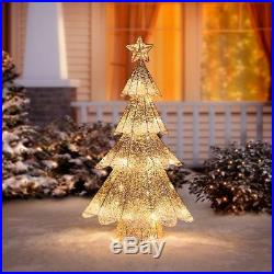 36 or 48 Gold White Lighted Glittered Christmas Tree Sculpture Outdoor Decor