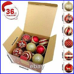 36pcs Christmas Ball Ornaments 70mm/2.76 Red Gold Shatterproof Holidays Decor
