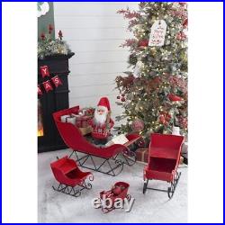 39x17.7x22H Iron Red/Black Sleigh Large, Distressed Christmas Santa Sleigh