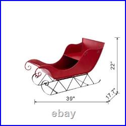 39x17.7x22H Iron Red/Black Sleigh Large, Distressed Christmas Santa Sleigh