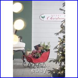 39x17.7x22H Iron Red/Black Sleigh Large, Distressed Christmas Santa Sleigh