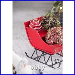 39x17.7x22H Iron Red/Black Sleigh Large, Distressed Christmas Santa Sleigh