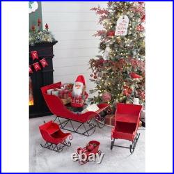 39x17.7x22H Iron Red/Black Sleigh Large, Distressed Christmas Santa Sleigh