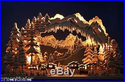 3D LED Schwibbogen / Lichterbogen 73×44 Winterkinder Wintersport Ski Erzgebirge