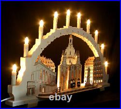 3D Schwibbogen 10 Kerzen 70cm Frauenkirche Dresden & Augustusbrücke Erzgebirge
