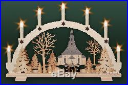 3D-Schwibbogen 7 Kerzen Seiffener Kirche Kurrende 53cm Erzgebirge Lichterbogen