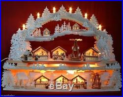 3D-Schwibbogen Weihnachtsmarkt mit 3 Buden & Pyramide Räucherhaus Erzgebirge