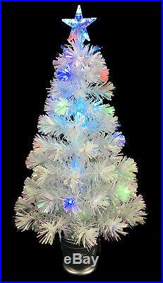 3FT White Fibre Optic Christmas Tree Xmas Multi coloured LED Lights 90cm W Star