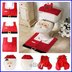 3PCS Fancy Santa Toilet Seat Cover & Rug Bathroom Set Christmas Xmas Decoration