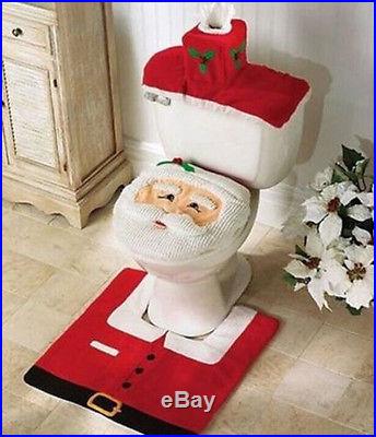 3PCS Fancy Santa Toilet Seat Cover and Rug Bathroom Set Christmas Decoration Hot