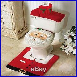 3PCS Fancy Warm Santa Toilet Seat Cover Rug Bathroom Set Christmas Decoration