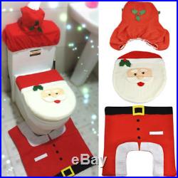 3PCS Happy Santa Toilet Seat Cover Rug Christmas Bathroom Set Home Decorations