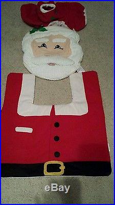 3PCS Santa Toilet Seat Cover and Rug Bathroom Set Christmas Xmas Decorations