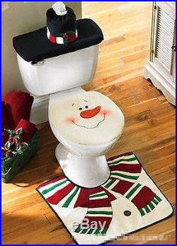 3Pcs Christmas Santa Bathroom Toilet Seat Cover and Rug Set New XMAS Decoration