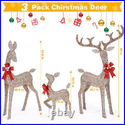 3Pcs Large Lighted Christmas Deer Family Set Pre-lit Plug Ground Stakes LED Y4I2