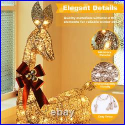 3Pcs Large Lighted Christmas Deer Family Set Pre-lit Plug Ground Stakes LED Y4I2