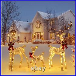 3Pcs Large Lighted Christmas Deer Family Set Pre-lit Plug Ground Stakes LED Y4I2