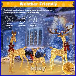 3Pcs Large Lighted Christmas Deer Family Set Pre-lit Plug Ground Stakes LED Y4I2