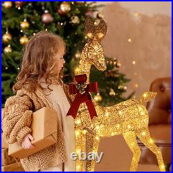 3Pcs Large Lighted Christmas Deer Family Set Pre-lit Plug Ground Stakes LED Y4I2