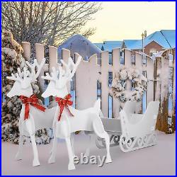3.4FT Lighted Christmas Reindeer Storage Sled Pre-Lit Gold Decorations for Yard