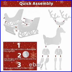 3.4FT Lighted Christmas Reindeer Storage Sled Pre-Lit Gold Decorations for Yard