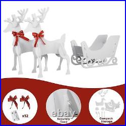 3.4FT Lighted Christmas Reindeer Storage Sled Pre-Lit Gold Decorations for Yard