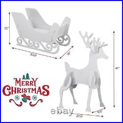 3.4FT Lighted Christmas Reindeer Storage Sled Pre-Lit Gold Decorations for Yard