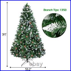 3/6/7Ft Artificial Christmas Tree Snow Flocked Pine Cone Holiday Xmas Outdoor