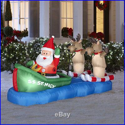 3.7 FT x 6.9 FT Santa Waterskiing Reindeer Airblown Inflatable Gemmy 86004 NIB