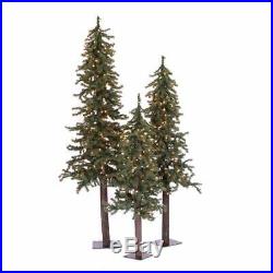 3 Artificial Green Christmas Trees Natural Alpine Unlit With Metal Stand Holiday