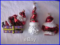 3 Christopher Radko Santa Claus Christmas Ornaments